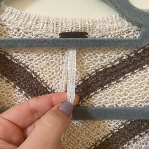 FREE PEOPLE WATERFALL KNIT LONG SLEEVE CARDIGAN CREAM AND BROWN STRIPES - Picture 6 of 7